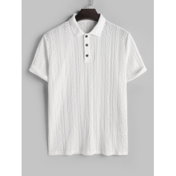 ZAFUL Men's ZAFUL Quarter Button Short Sleeves Openwork Jacquard Polo T Shirt Xl White