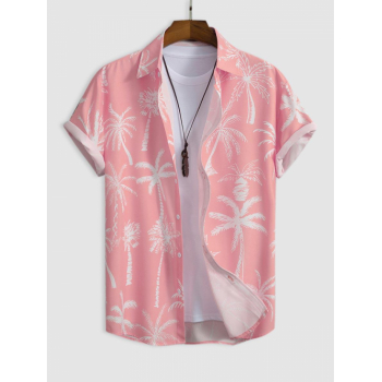 ZAFUL Men's Short Sleeves Palm Tropical Print Beach Vacation Shirt M Light pink