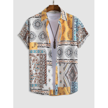 ZAFUL Men's Short Sleeves Retro Floral Print Patternblock Beach Vacation Shirt M Bright yellow