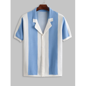 ZAFUL Men's Colorblock Striped Short Sleeves Knitted Cardigan Shirt Xl Light blue