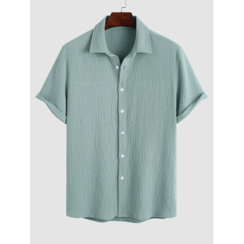 ZAFUL Men's ZAFUL Plain Color Cotton and Linen Textured Short Sleeves Shirt M Light blue