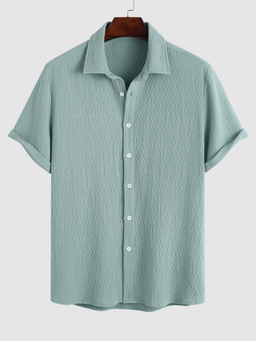 ZAFUL Men's ZAFUL Plain Color Cotton and Linen Textured Short Sleeves Shirt M Light blue