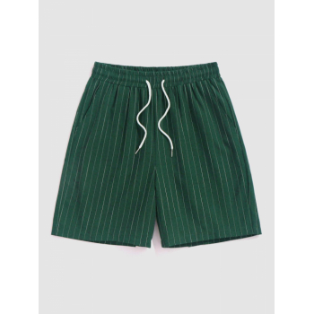 ZAFUL Vertical Striped Pattern Drawstring Bermuda Shorts L Deep green