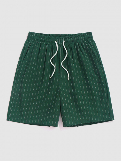 ZAFUL Vertical Striped Pattern Drawstring Bermuda Shorts L Deep green