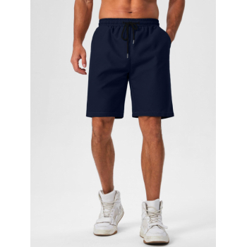 Solid Color Basic Casual Shorts L Midnight blue