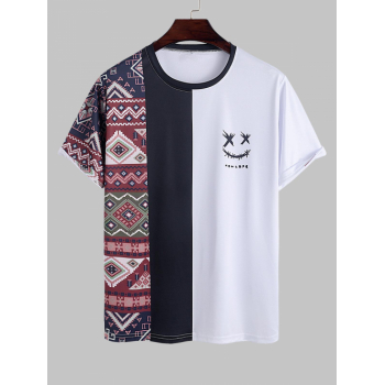 ZAFUL Men's Ethnic Aztec Printed Colorblock Short Sleeves T-shirt Xl White