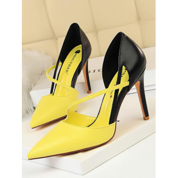 Women Colorblock Two Tone Cut Out Heeled Pointed Toe Pumps