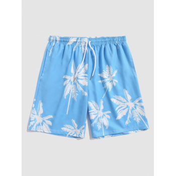 ZAFUL Men's Coconut Tree Pattern Hawaiian Board Shorts L Crystal blue