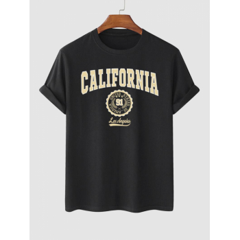 ZAFUL Men's Letter CALIFORNIA Badge Graphic Printed Short Sleeve T-shirt L Black