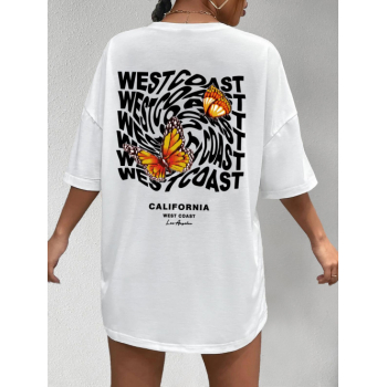 Letter Butterfly CALIFORNIA WEST COAST Graphic Printed Short Sleeve Oversized T-shirt