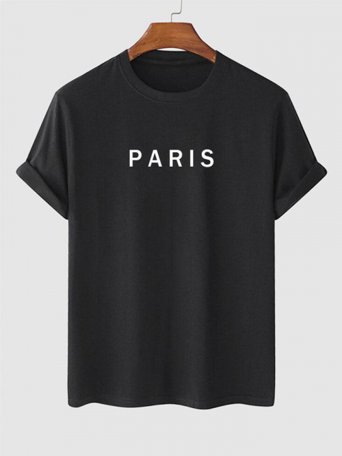 ZAFUL Men's Letter PARIS Graphic Printed Short Sleeves T-shirt S Black