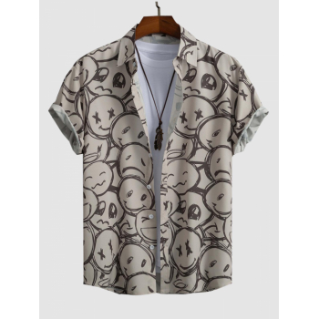 ZAFUL Men's Cartoon Smile Face Pattern Short Sleeves Shirt Xl Light coffee