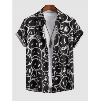 ZAFUL Men's Cartoon Smile Face Pattern Short Sleeves Shirt L Black