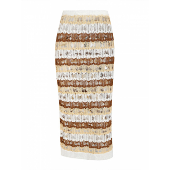 Women Beach Crochet Knit Stripes Cover Up Beach Skirt M Coffee