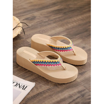 Women Wedge Platform Straw Beach Vacation Flip Flops