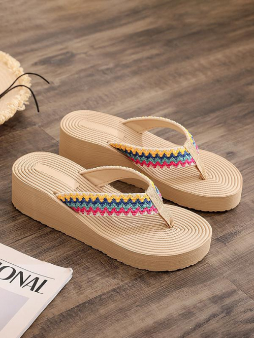 Women Wedge Platform Straw Beach Vacation Flip Flops