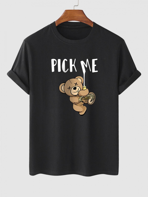 ZAFUL Men's PICK ME Bear Print Short Sleeve T Shirt L Black