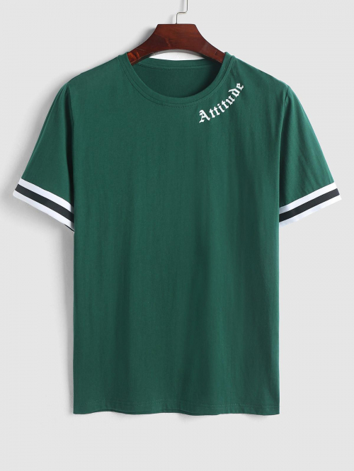 ZAFUL Attitude Letter Striped Short Sleeves 100% Cotton T Shirt L Deep green