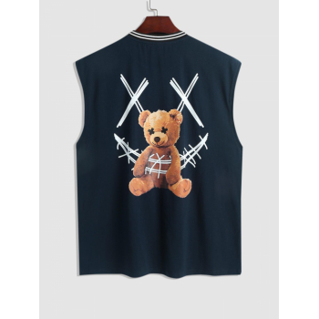 ZAFUL Rib Collar Smile Face Cartoon Bear Sleeveless T Shirt Summer Tank Top M Deep blue