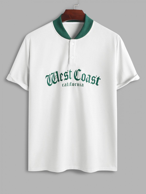 ZAFUL West Coast California Letter Printed College Style T-shirt L White