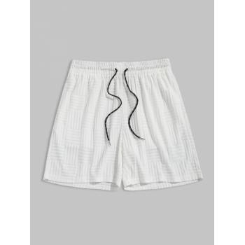 ZAFUL Geometric Jacquard Terry Cloth Textured Drawstring Sweat Shorts M White