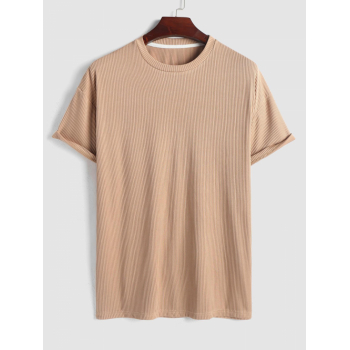 ZAFUL Men's ZAFUL Solid Color Ribbed Textured Short Sleeves T-shirt L Coffee