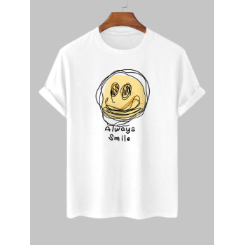 ZAFUL Men's Always Smile Face Print Short Sleeve T Shirt L White