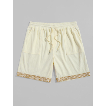 ZAFUL Drawstring Corduroy Woven Tape Patched Jacquard Panel Shorts M Light coffee