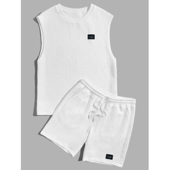 ZAFUL Men's ZAFUL Solid Color Textured Tank Top and Shorts Sports Set M White