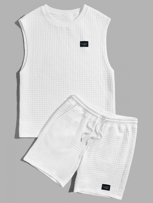 ZAFUL Men's ZAFUL Solid Color Textured Tank Top and Shorts Sports Set M White