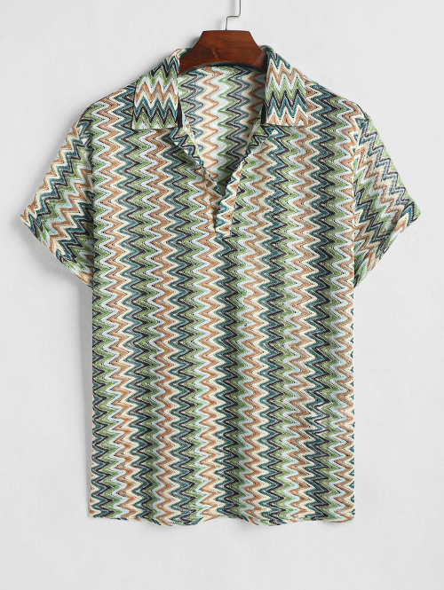 ZAFUL Men's ZAFUL Zig Zag Polo Collar Pointelle Knit T-shirt Xxl Light green