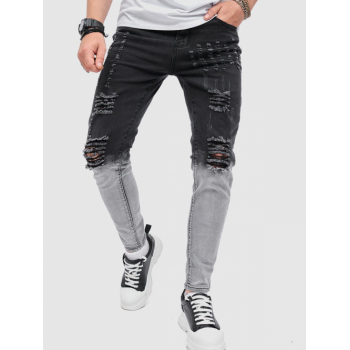 ZAFUL Men's Two Tone Colorblock Distressed Jeans 34 Black