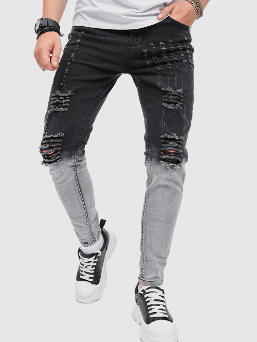 ZAFUL Men's Two Tone Colorblock Distressed Jeans 34 Black