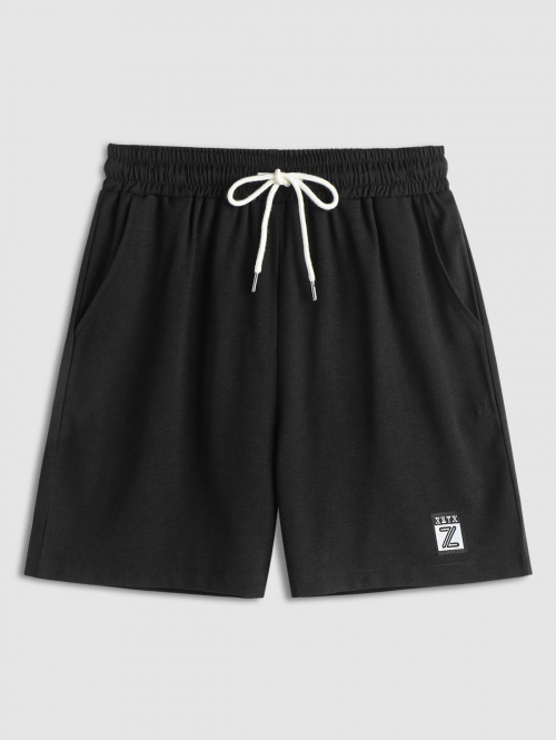 ZAFUL Solid Color Drawstring Casual Shorts M Black