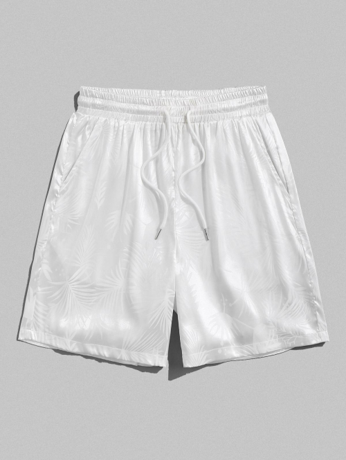 Coconut Tree Pattern Satin Shorts S White