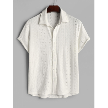 ZAFUL Men's Men's See-through Openwork Button Front Short Sleeves Shirt L White