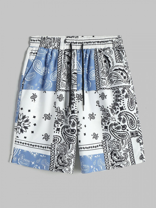 ZAFUL Men's Ethnic Style Paisley Patternblock Pattern Vacation Board Shorts L Multi b