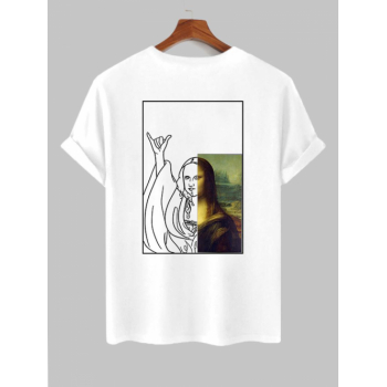 ZAFUL Men's Men's Funny Mona Lisa Picture Pattern Short Sleeves Crew Neck T-shirt Xl White