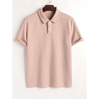 ZAFUL Men's ZAFUL Geometric Jacquard Textured Quarter Button Polo Collared Short Sleeves T Shirt Xl Light pink