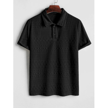 ZAFUL Men's ZAFUL Geometric Jacquard Textured Quarter Button Polo Collared Short Sleeves T Shirt 2xl Black