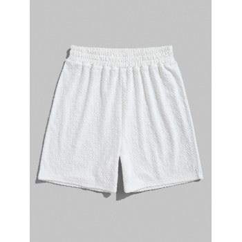 ZAFUL Men's Casual Geometric Jacquard Textured Terry Cloth Elastic Waist Shorts M White