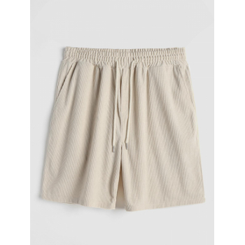 Solid Color Drawstring Corduroy Shorts L Light coffee