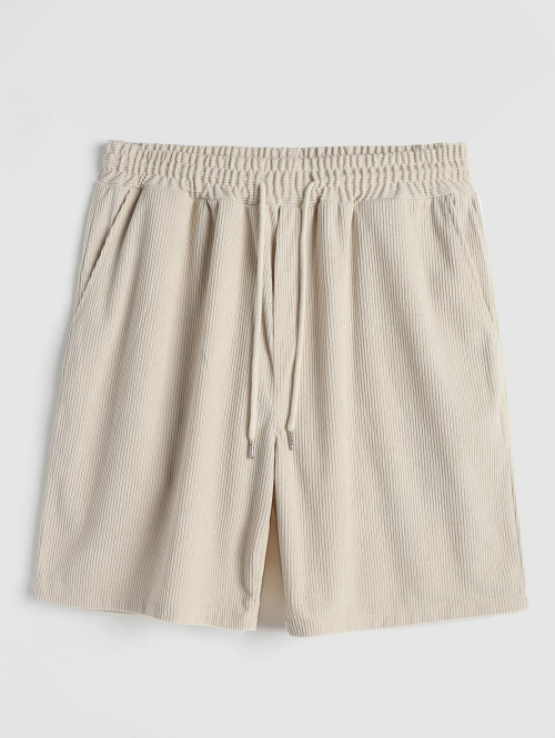 Solid Color Drawstring Corduroy Shorts L Light coffee