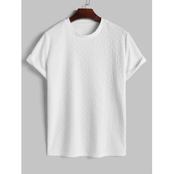 Men's Terry Cloth Geometric Jacquard Textured Short Sleeves T-shirt L White