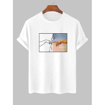 ZAFUL Men's Gesture Hands Graphic Printed Short Sleeves T-shirt L White