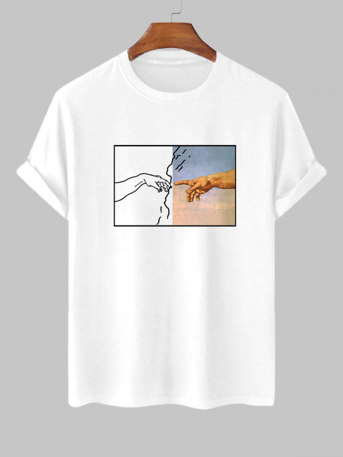 ZAFUL Men's Gesture Hands Graphic Printed Short Sleeves T-shirt L White