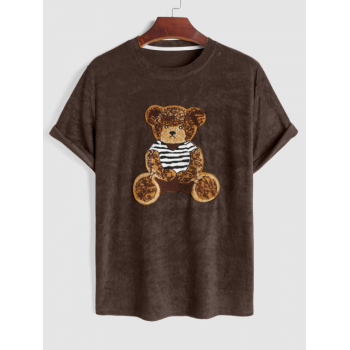 ZAFUL Men's Men's Terry Cloth Crew Neck Cartoon Bear Applique Casual Funny Short Sleeves T Shirt M Coffee