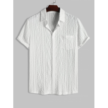 ZAFUL Men's ZAFUL Solid Color Textured See-through Openwork Short Sleeves Shirt L White