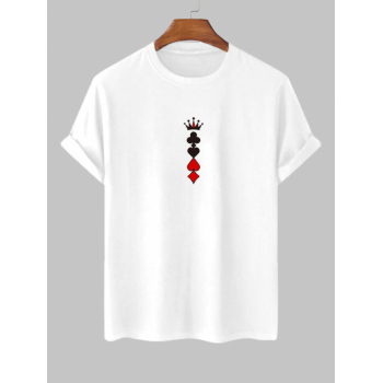 ZAFUL Men's Men's Minimalist Playing Card Crown Printed Short Sleeves Crew Neck T-shirt S White