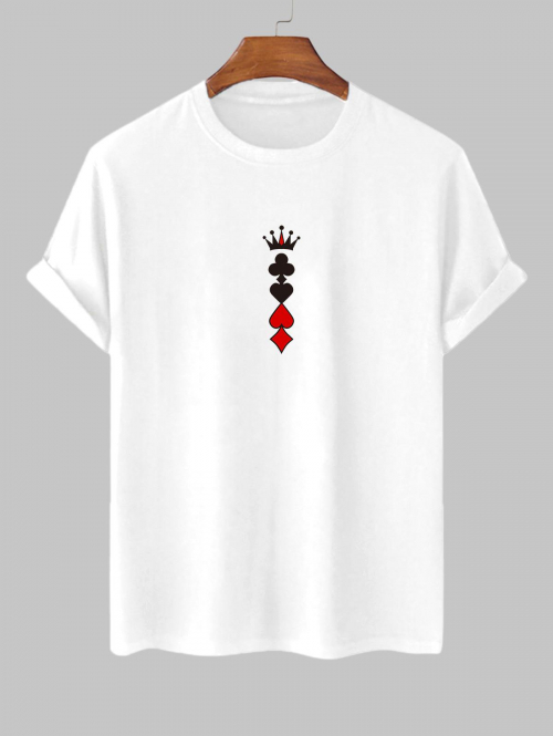 ZAFUL Men's Men's Minimalist Playing Card Crown Printed Short Sleeves Crew Neck T-shirt S White